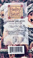 Close-up of manufacturer label showing Bob's Boxes Toys In The Attic info