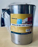 Front view of stainless steel pouring pot with kit label