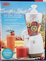 Front of Smoothie Blast retail box showing blender image and features