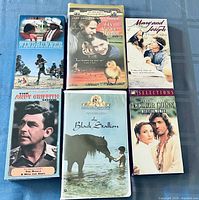 Front covers of six VHS tapes including Windrunner, Fly Away Home, Mary And Joseph, Andy Griffith Show, The Black Stallion, Dr. Quinn Medicine Woman