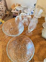 Group showing two pressed bowls, six stem glasses, one bud vase