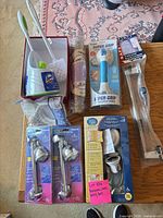 Overview of all packaged bathroom items on table