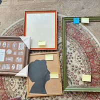 Overview of four frames laid out: brown collage, orange/gold, natural wood silhouette, green