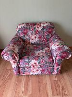 Full front view of Simmons floral armchair