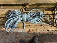 Coiled braided rope on bench