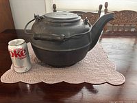 Kettle side view with lid, spout, handle and size reference can