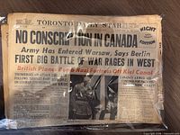 Sept 8 1939 Toronto Daily Star front page showing main headline and overall condition