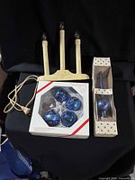 Candelabra, ornament box and spire box grouped