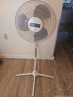 Full view of assembled pedestal fan