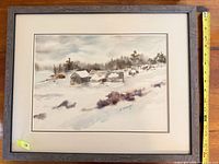 Framed watercolor landscape overall view with mat and frame