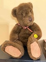 Full view of brown teddy bear seated showing overall condition and features