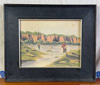 Front view of framed watercolour landscape
