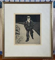 Full view of framed engraving with mat and frame