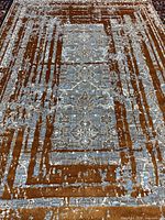 Full view of Kashan rug showing overall pattern and colors