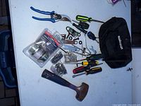 Overhead view of bag and all assorted tools laid out
