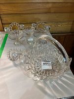Group shot of entire lot showing basket, heart dishes, candlesticks, and cups