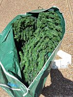 Tree sections inside green zippered storage bag