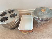 Overall view of chafing dish, ice cooler, ceramic insert in stand