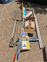 Group shot of all tools, mop kit, step stool, box