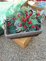 Top angle showing full basket, liner, and arrangement contents