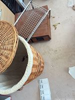 Wicker hamper interior, wire rack, wooden drawer box