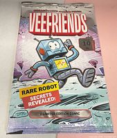 Front view of sealed VeeFriends Collectible Comics Pack Issue 10 showing Rare Robot artwork and text