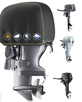 Stock image showing covered outboard motor for reference