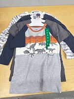 Front view of stacked shirts on retail hanger