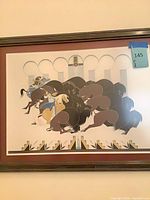 Full view of framed Art Deco print under glass