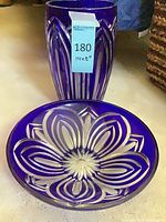 Vase and bowl set showing cut-to-clear floral pattern
