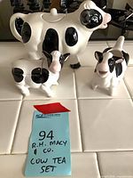 All three cow-shaped pieces: large teapot, medium creamer, small sugar bowl