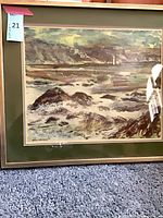 Full view of framed Shankman seascape showing frame, mat and artwork