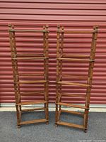 full view of both wood etagere frames