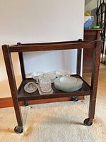 Full view of wooden cart front angle