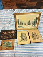 Group shot of five wall art pieces