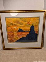 Front view of framed oil pastel painting showing full artwork, mat and frame