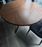 Top view showing segmented round wood veneer surface