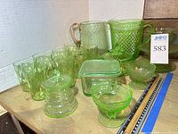 Group view of all green Depression glass pieces
