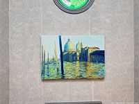 Front view of entire painting on wall showing composition and colors