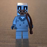 Front view of Wolf Skin minifigure holding brown whip