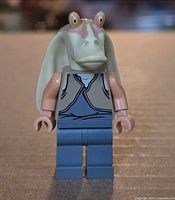Front view of Jar Jar Binks LEGO minifigure standing upright