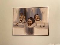 Overall view of framed oil painting on wall