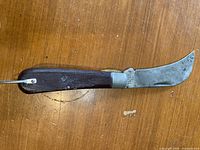 Full view of knife open showcasing blade shape and handle