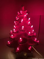 Tree illuminated in dark setting showing red lights