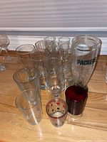 Group of glasses front view showing sizes and Packers glass