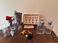 group shot showing all glasses, flasks and tools