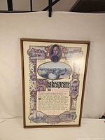 Full view of framed Shakespeare poster