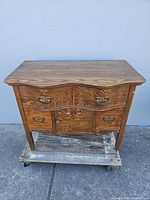 Full view of oak dresser sideboard on dolly
