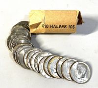 Roll and coins displayed, wrapper marked $10 Halves