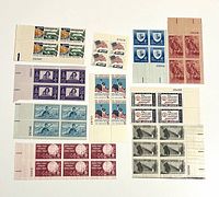 Front view of all ten plate blocks showing designs and plate numbers
